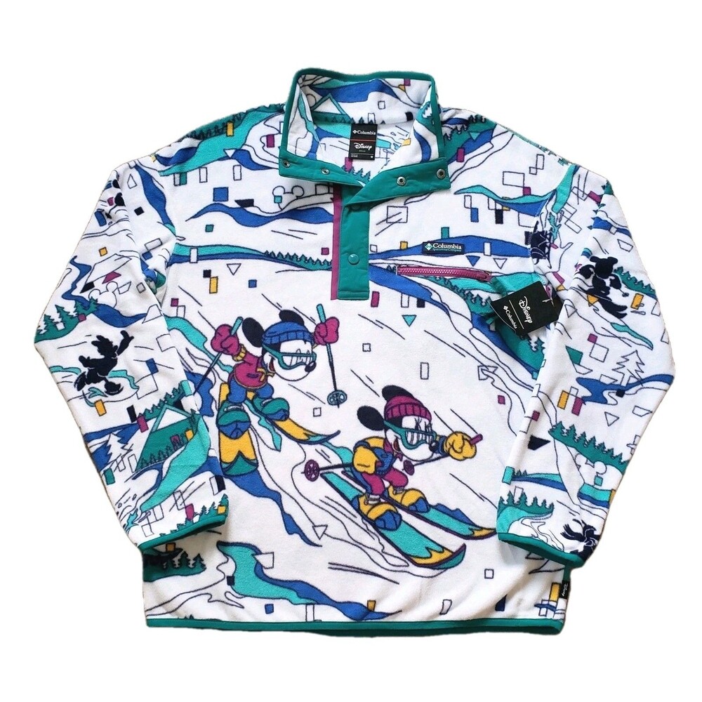 D25 Columbia X Disney Mickey & Friends Sz Medium Mens Pullover Fleece White NWT
